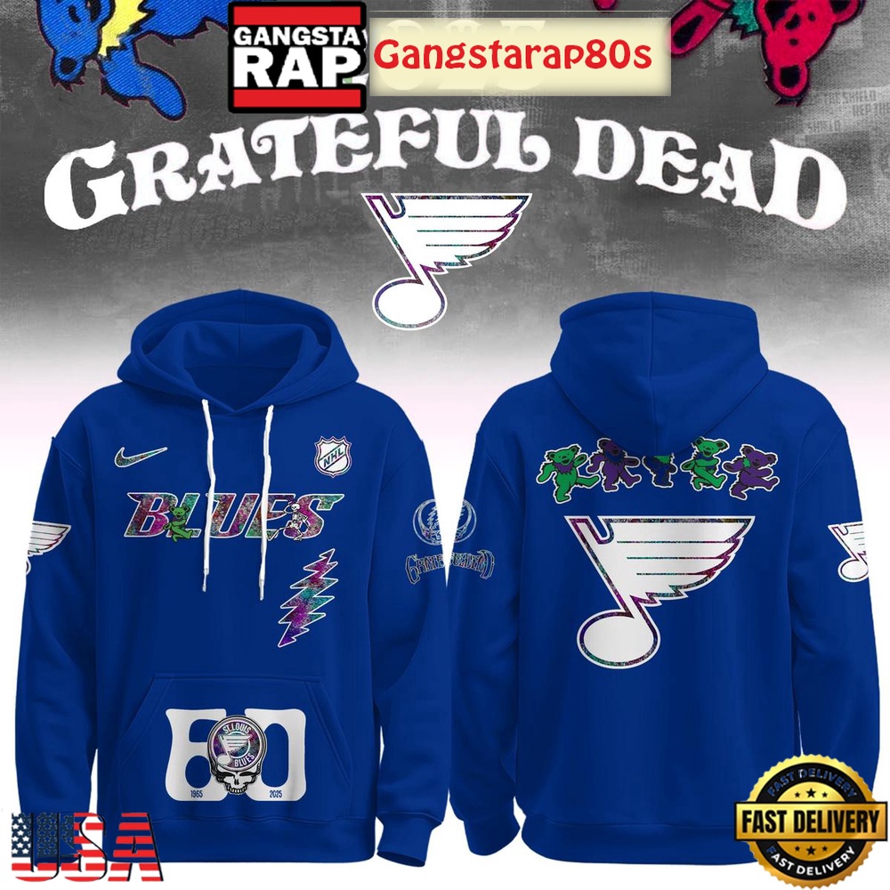 St.Louis Blues Grateful Dead 60 Years Special Edition All Over Print T-Shirt Hoodie Or Zip-up Hoodie LN