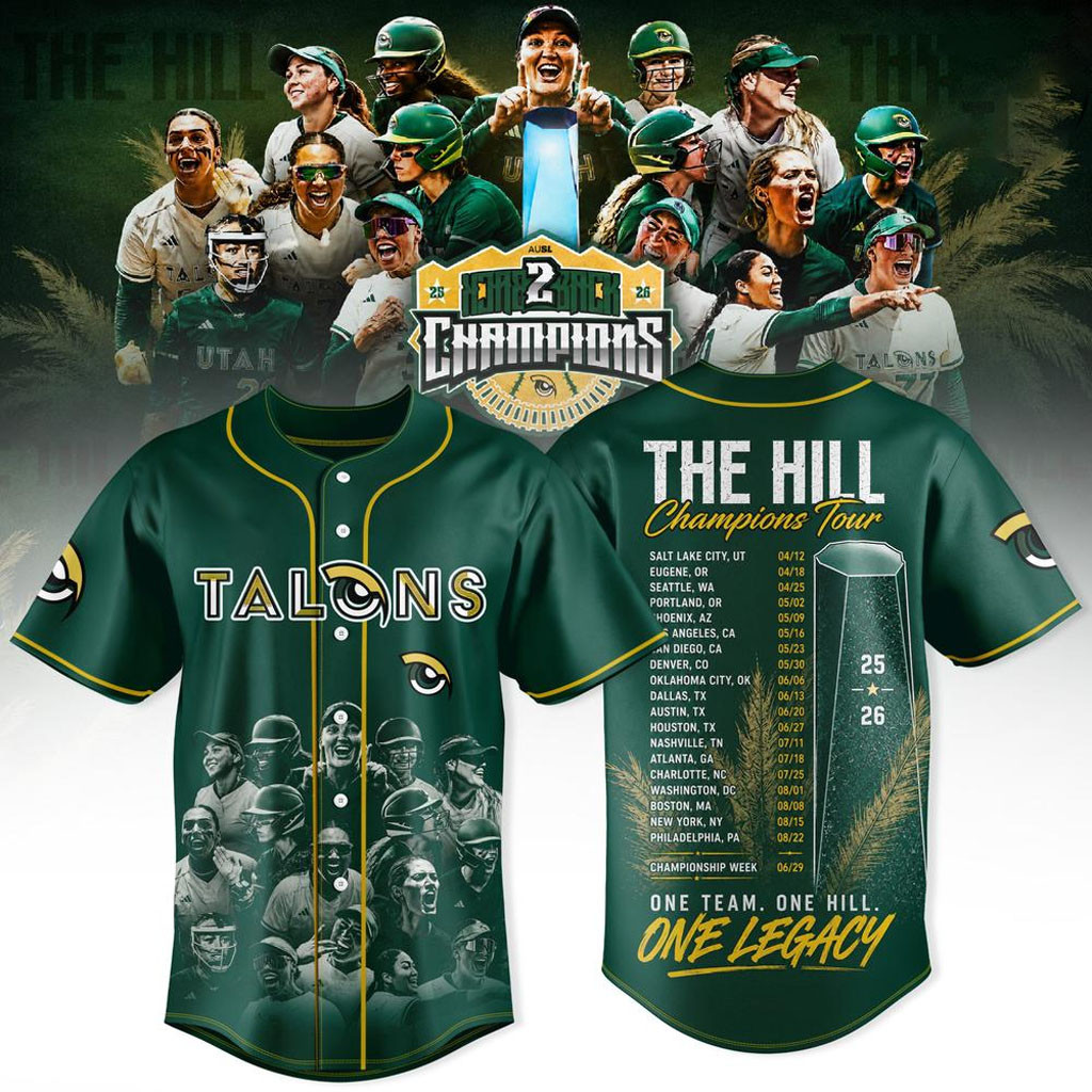 Talons The Hill Back To Back Champions Tour 2026 Baseball Jersey HG San Antonio Talons Merch