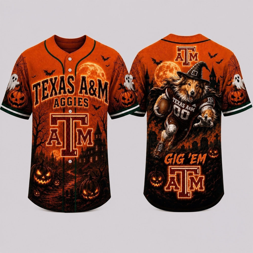 Texas A And M Aggies 2026 Haunted Night Halloween Baseball Jersey HG Aggies Merch Spooky Gifts