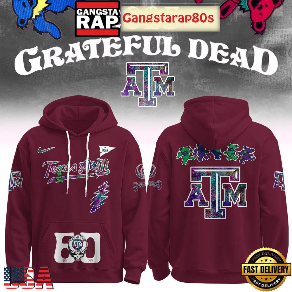 Texas A&M Aggies Grateful Dead 60 Years 2025 Special Edition All Over Print T-Shirt Hoodie Or Zip-up Hoodie LN