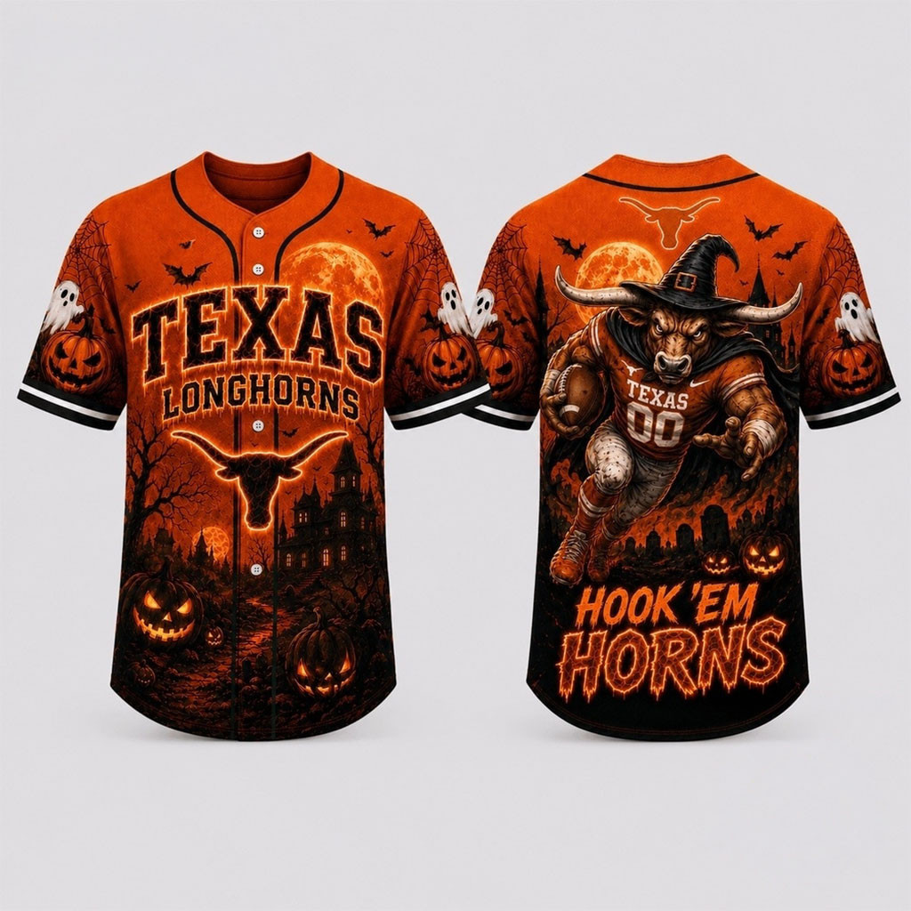 Texas Longhorns 2026 Haunted Night Halloween Baseball Jersey HG Texas Longhorns Merch Fan Gear