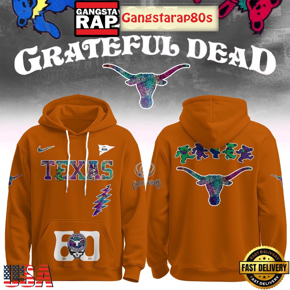 Texas Longhorns Grateful Dead 60 Years 2025 Special Edition All Over Print T-Shirt Hoodie Or Zip-up Hoodie LN