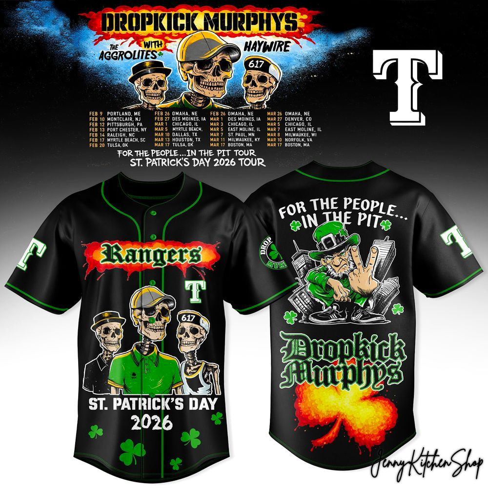 Texas Rangers x Dropkick Murphys St Patrick’s Day 2026 Tour HFN Baseball Jersey - Image 2