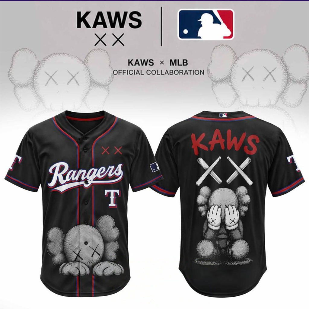 Texas Rangers X KAWS Blackout Baseball Jersey HG Texas Rangers Merch Gift For Baseball Lovers