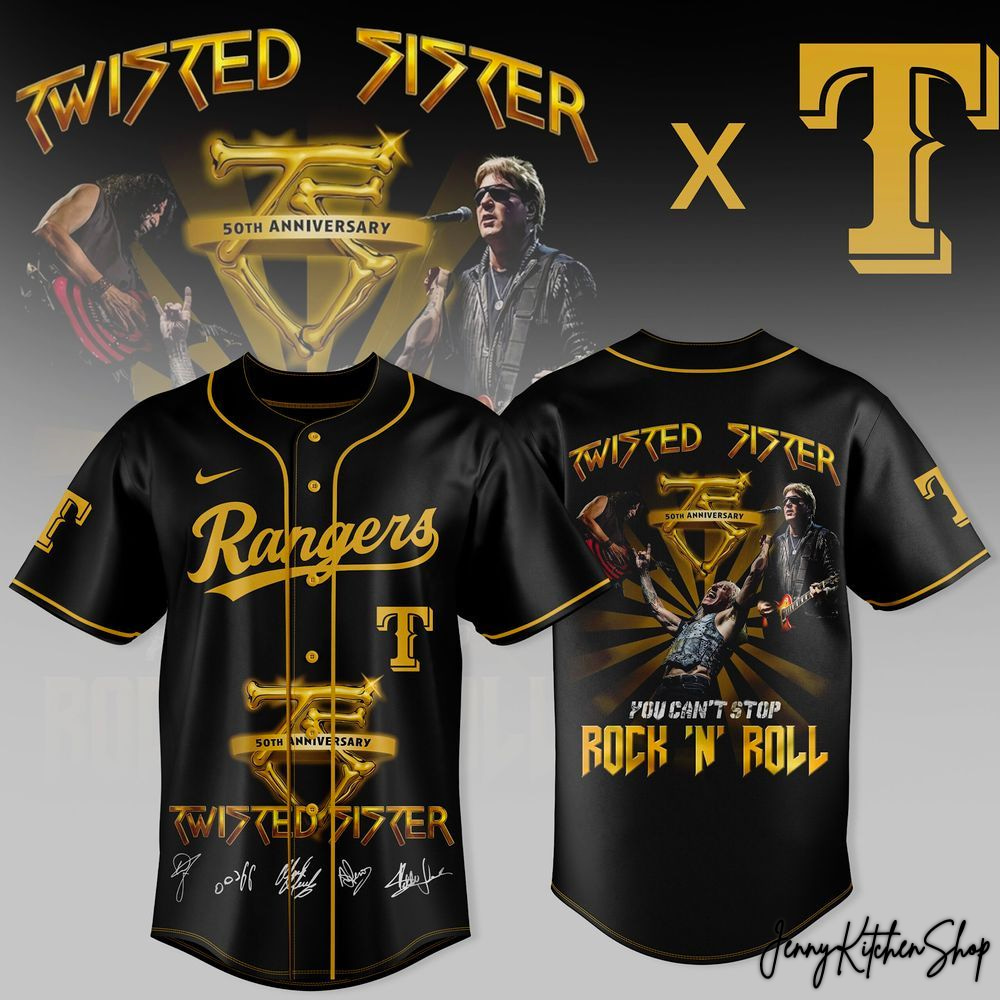 Texas Rangers x Twisted Sister 50th Anniversary Tour 2026 HFN Baseball Jersey