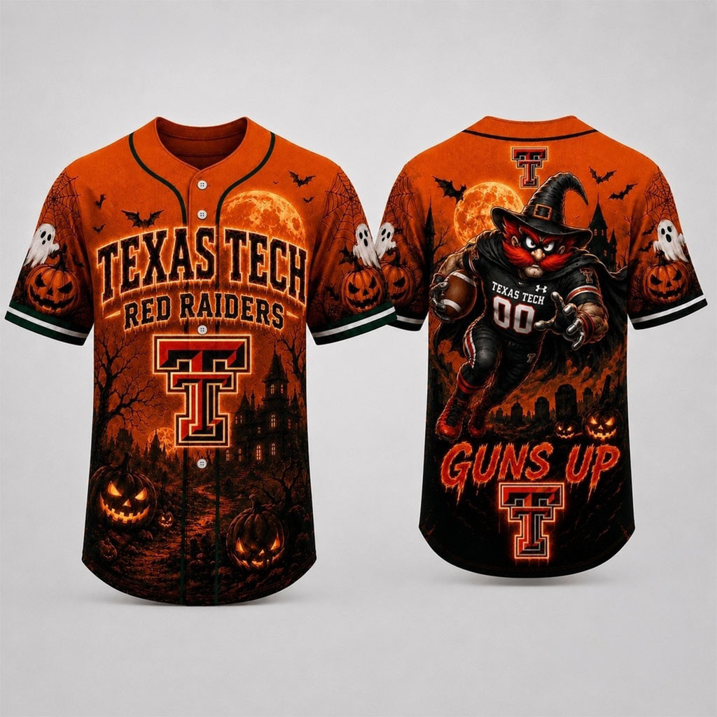 Texas Tech Red Raiders 2026 Haunted Night Halloween Baseball Jersey HG Red Raiders Merch Fan Gifts