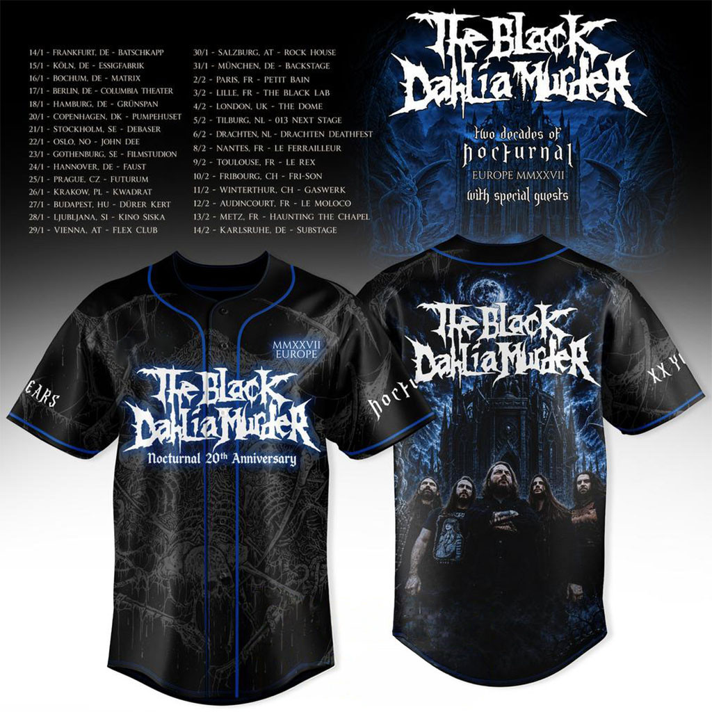 The Black Dahlia Murder Merch 2026 Two Decades of Nocturnal Europe MMXXVII Baseball Jersey HG