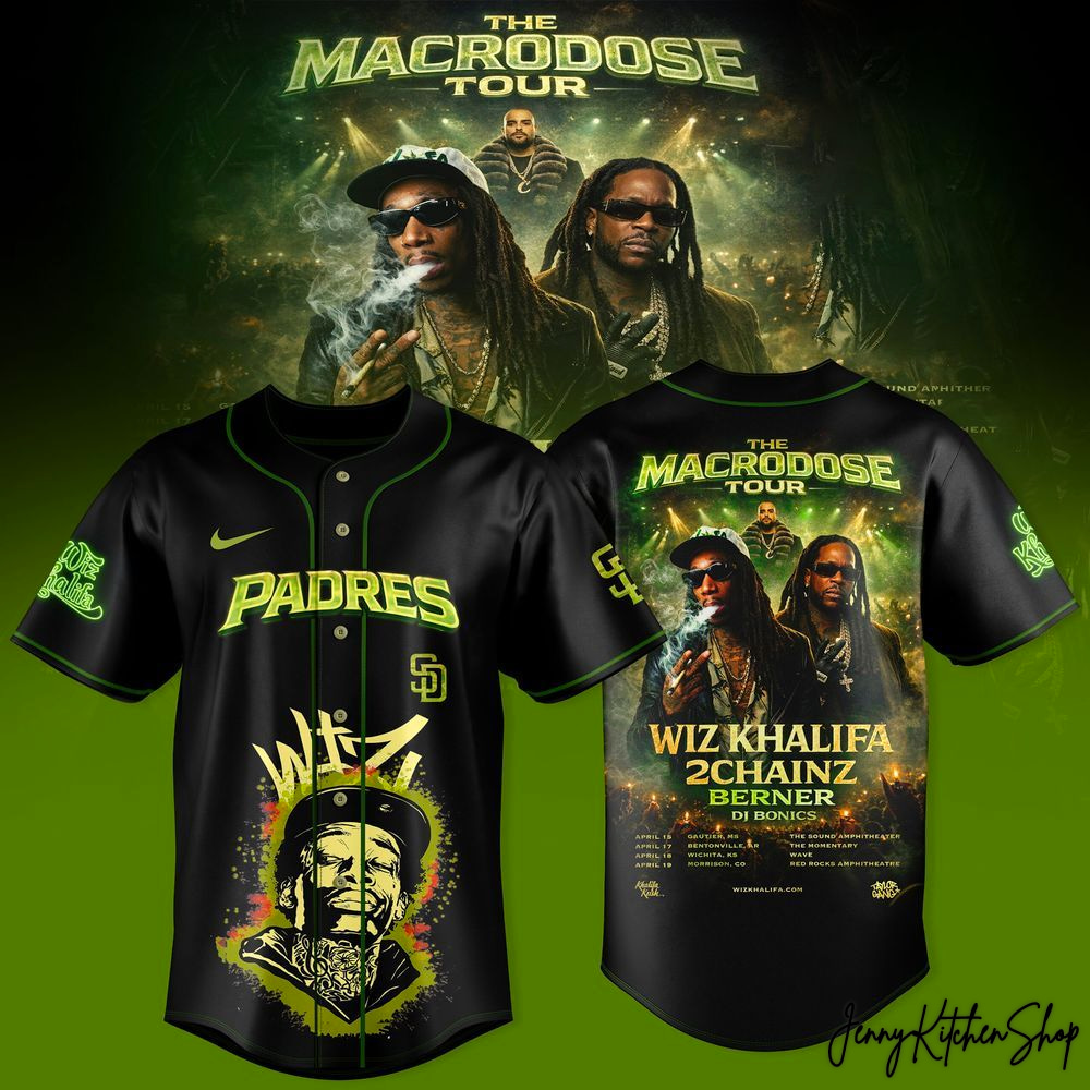 The Macrodose Tour 2026 San Diego Padres x Wiz Khalifa HFN Baseball Jersey