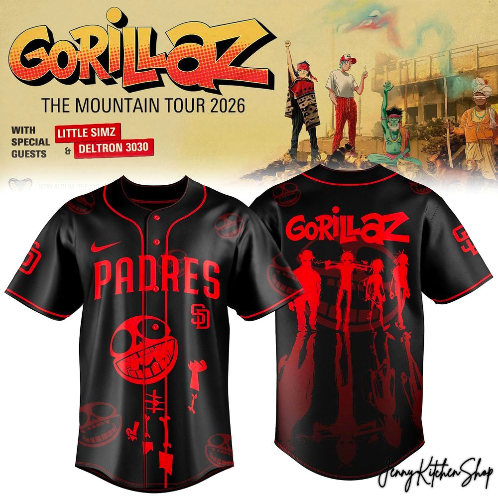 The Mountain Tour 2026 San Diego Padres x Gorillaz HFN Baseball Jersey