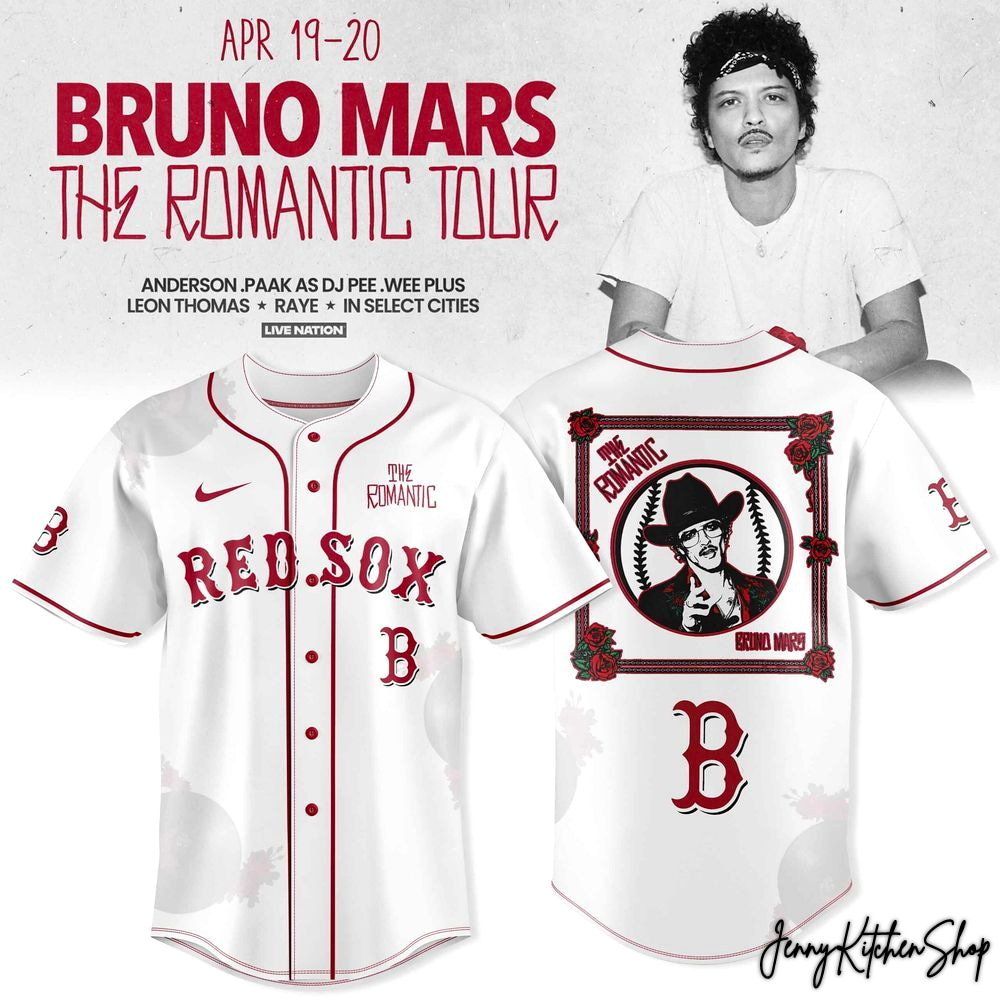 The Romantic Tour 2026 Boston Red Sox x Bruno Mars HFN Baseball Jersey