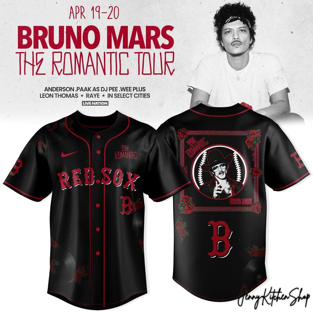 The Romantic Tour 2026 Boston Red Sox x Bruno Mars HFN Baseball Jersey - Image 2