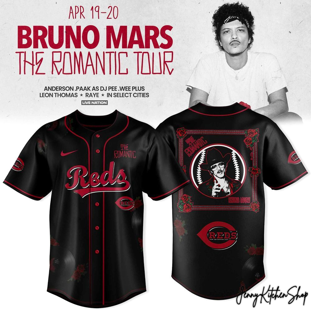 The Romantic Tour 2026 Cincinnati Reds x Bruno Mars HFN Baseball Jersey - Image 2