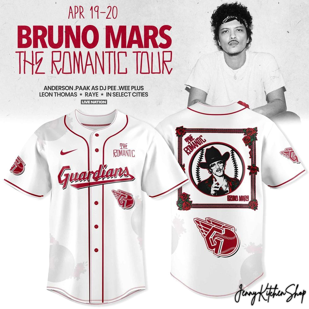The Romantic Tour 2026 Cleveland Guardians x Bruno Mars HFN Baseball Jersey - Image 2