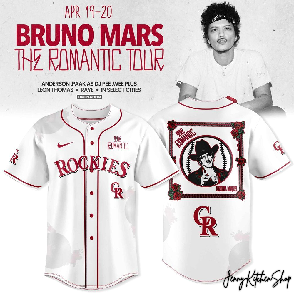 The Romantic Tour 2026 Colorado Rockies x Bruno Mars HFN Baseball Jersey