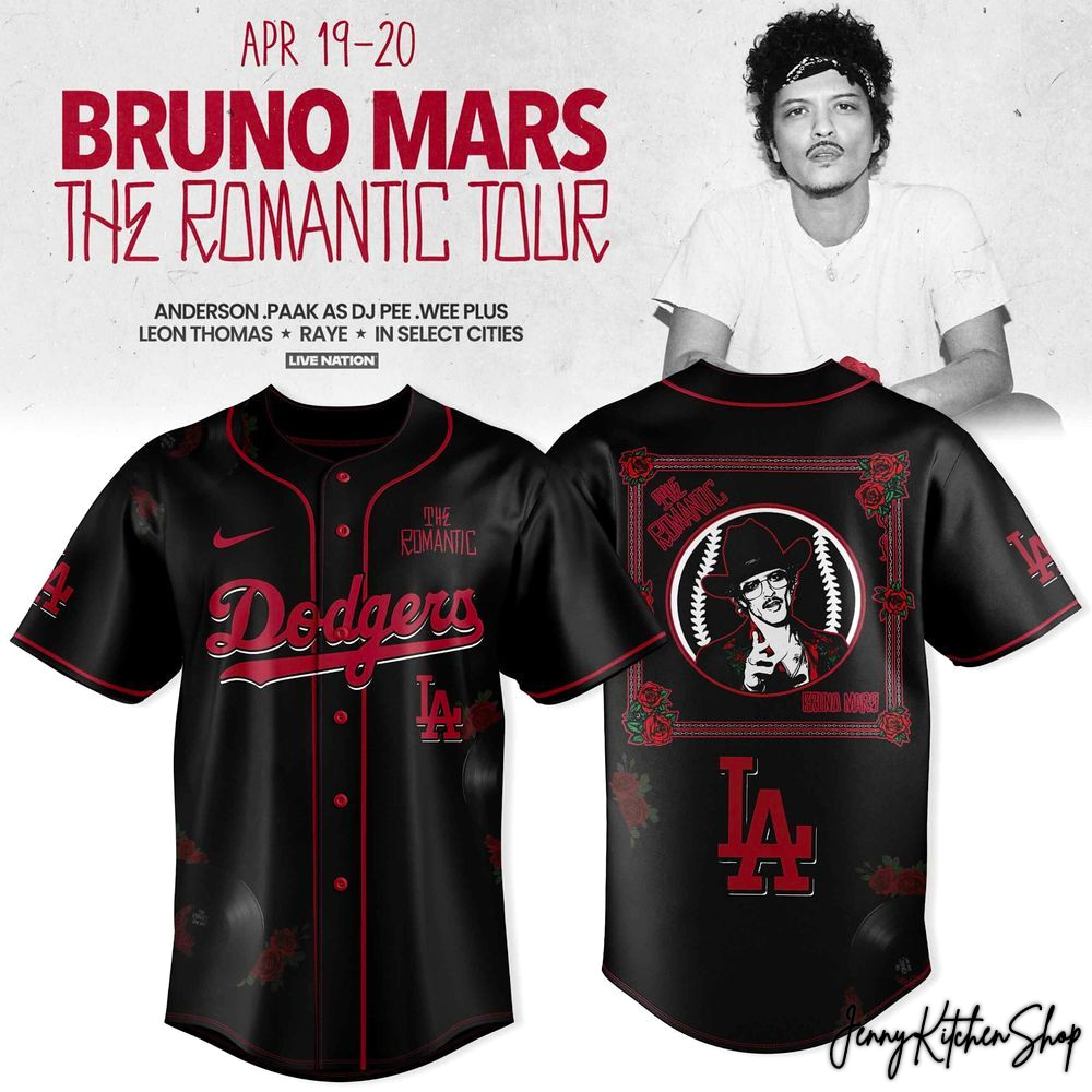 The Romantic Tour 2026 Los Angeles Dodgers x Bruno Mars HFN Baseball Jersey - Image 2