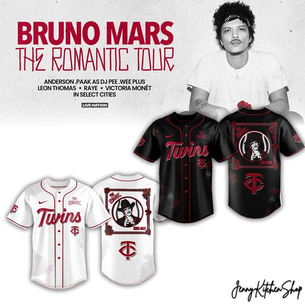 The Romantic Tour 2026 Minnesota Twins x Bruno Mars HFN Baseball Jersey