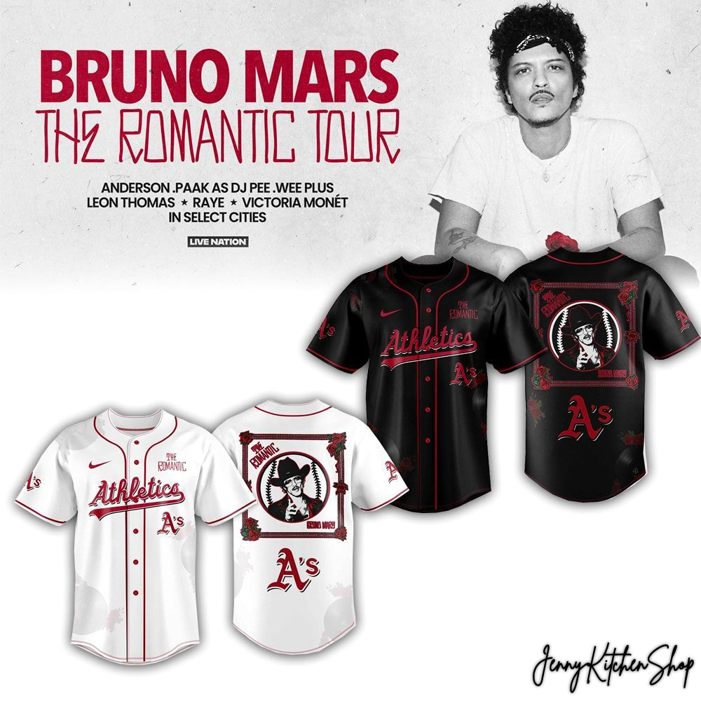 The Romantic Tour 2026 Oakland Athletics x Bruno Mars HFN Baseball Jersey