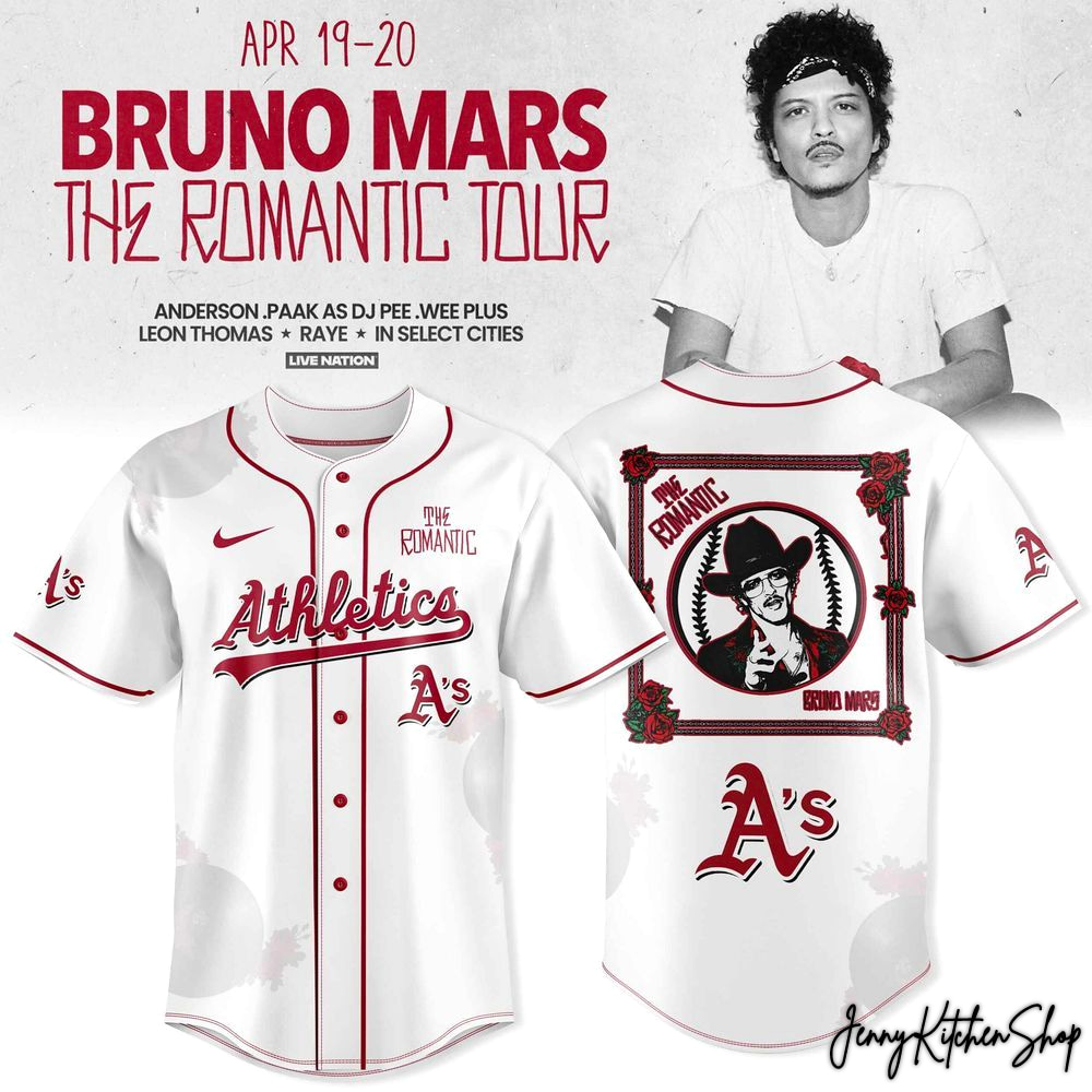 The Romantic Tour 2026 Oakland Athletics x Bruno Mars HFN Baseball Jersey - Image 2