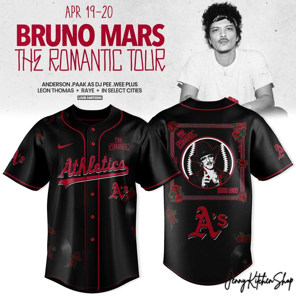 The Romantic Tour 2026 Oakland Athletics x Bruno Mars HFN Baseball Jersey - Image 3