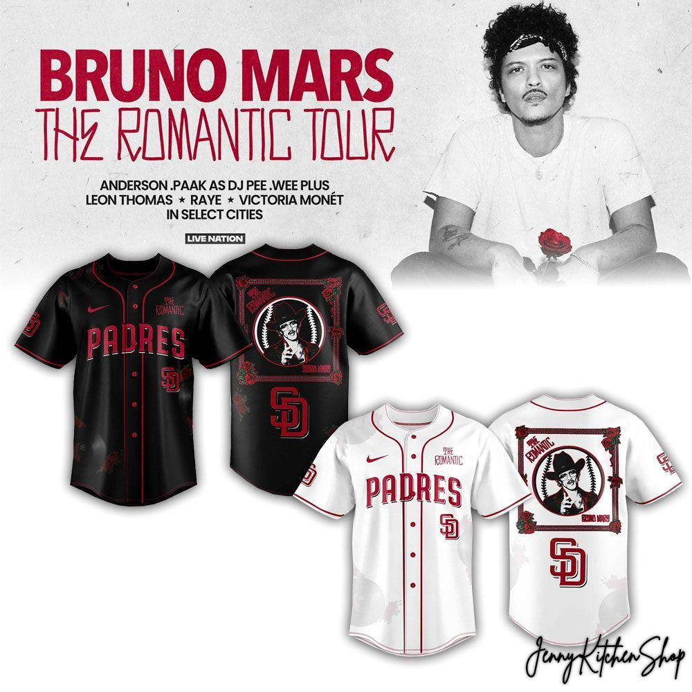 The Romantic Tour 2026 San Diego Padres x Bruno Mars HFN Baseball Jersey