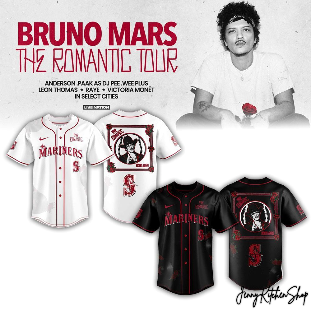 The Romantic Tour 2026 Seattle Mariners x Bruno Mars HFN Baseball Jersey