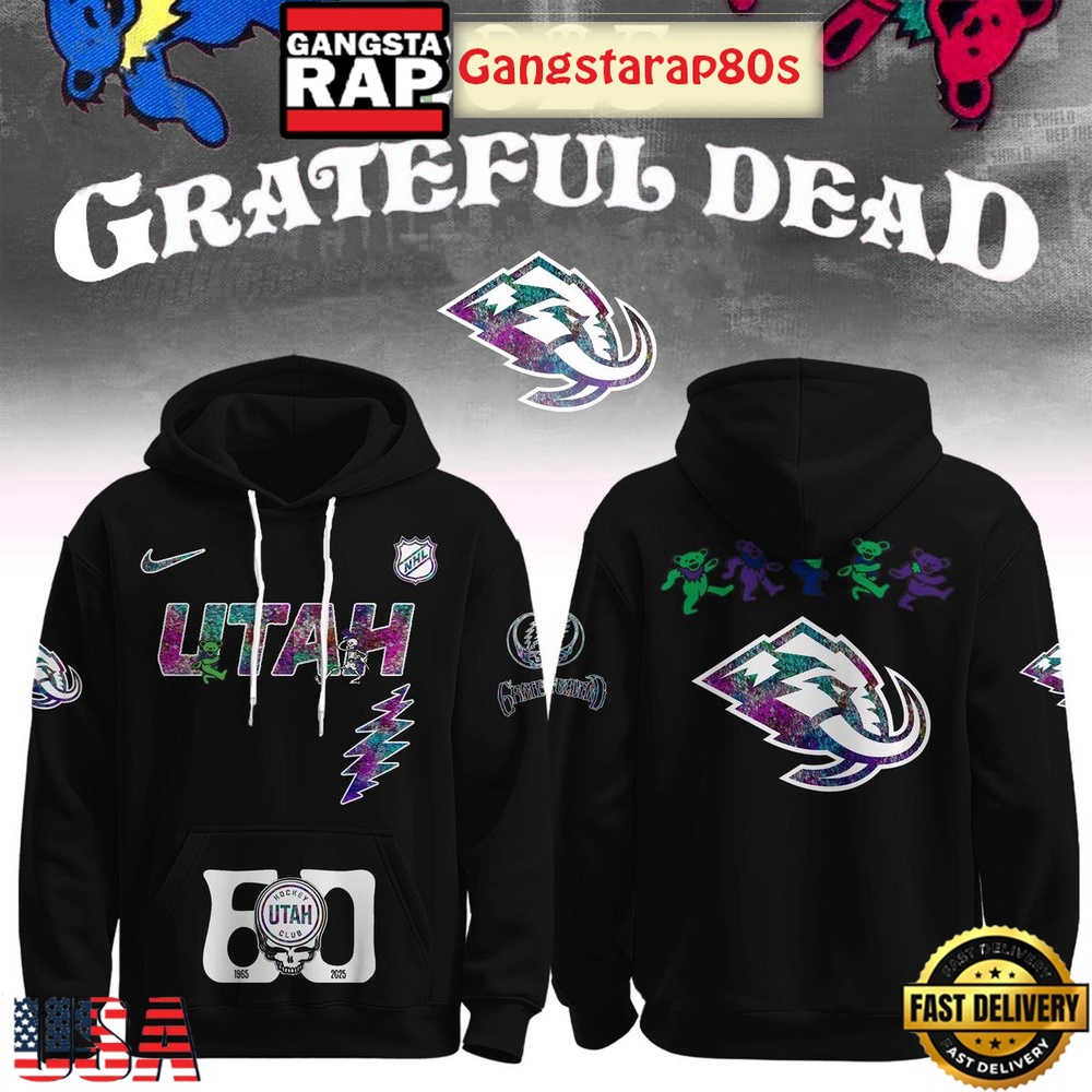 Utah Mammoth Grateful Dead 60 Years Special Edition All Over Print T-Shirt Hoodie Or Zip-up Hoodie LN