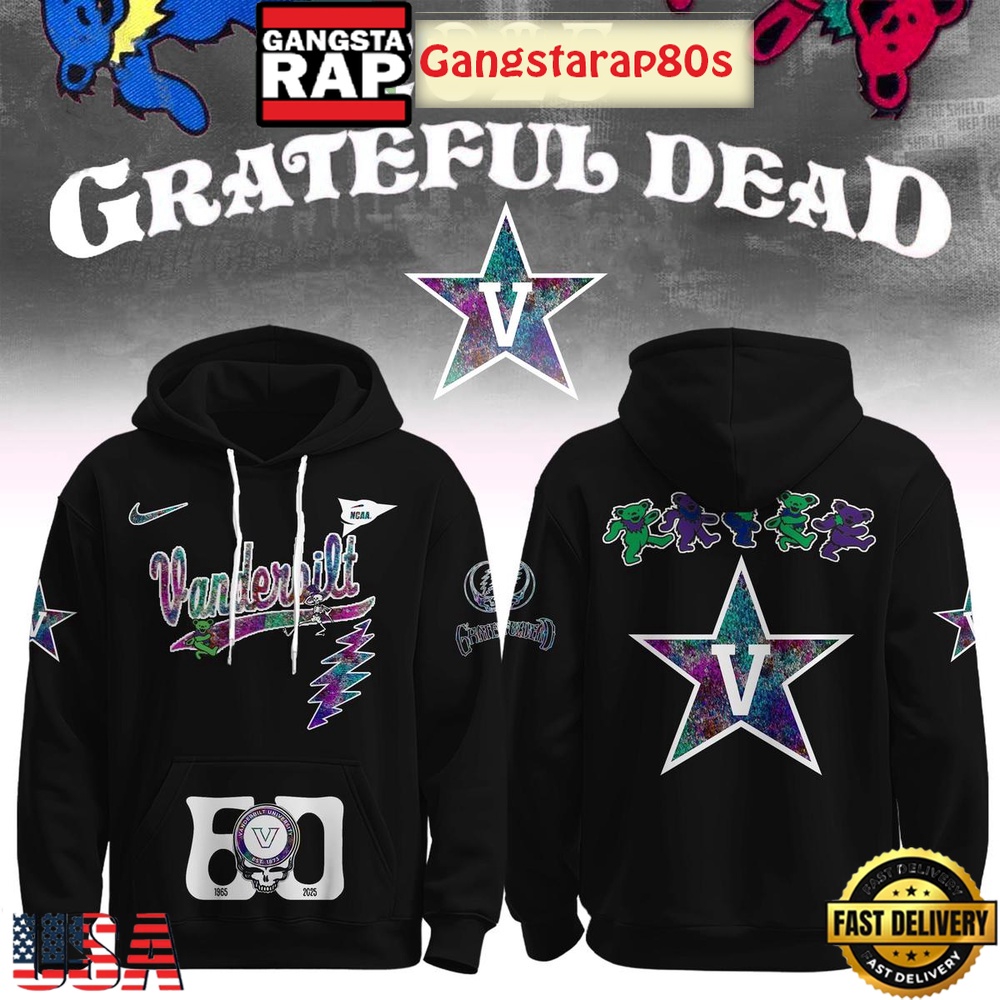 Vanderbilt Commodores Grateful Dead 60 Years 2025 Special Edition All Over Print T-Shirt Hoodie Or Zip-up Hoodie LN