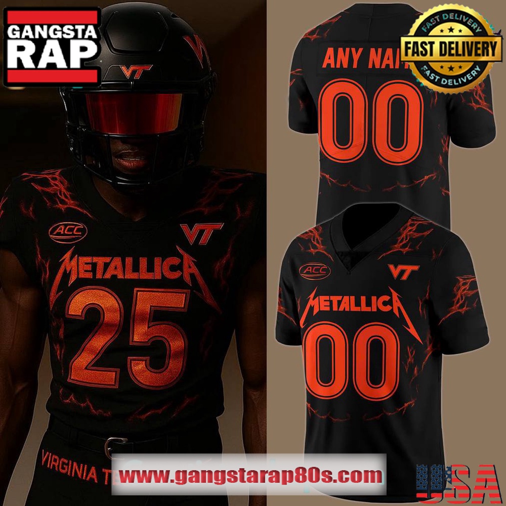 Virginia Tech Football x Metallica 2025 Personalized Football Jersey LN