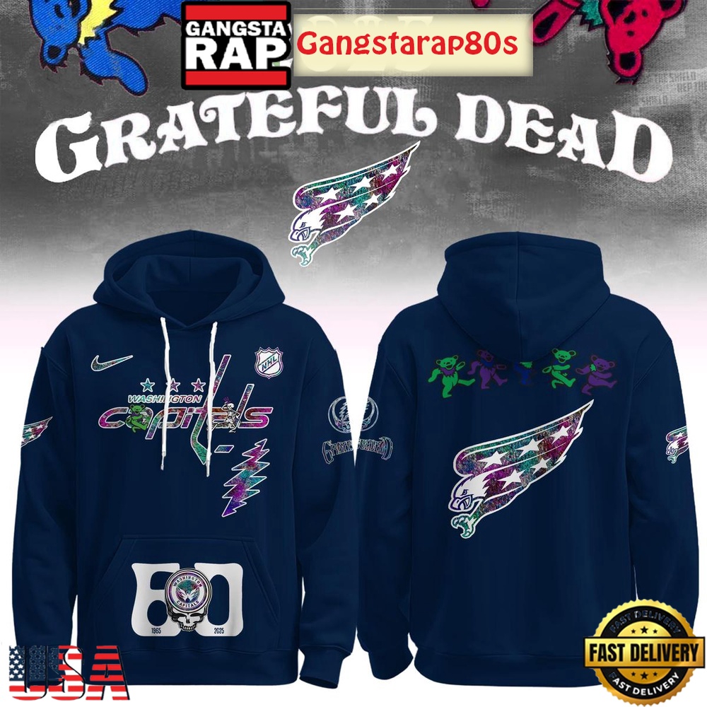 Washington Capitals Grateful Dead 60 Years Special Edition All Over Print T-Shirt Hoodie Or Zip-up Hoodie LN