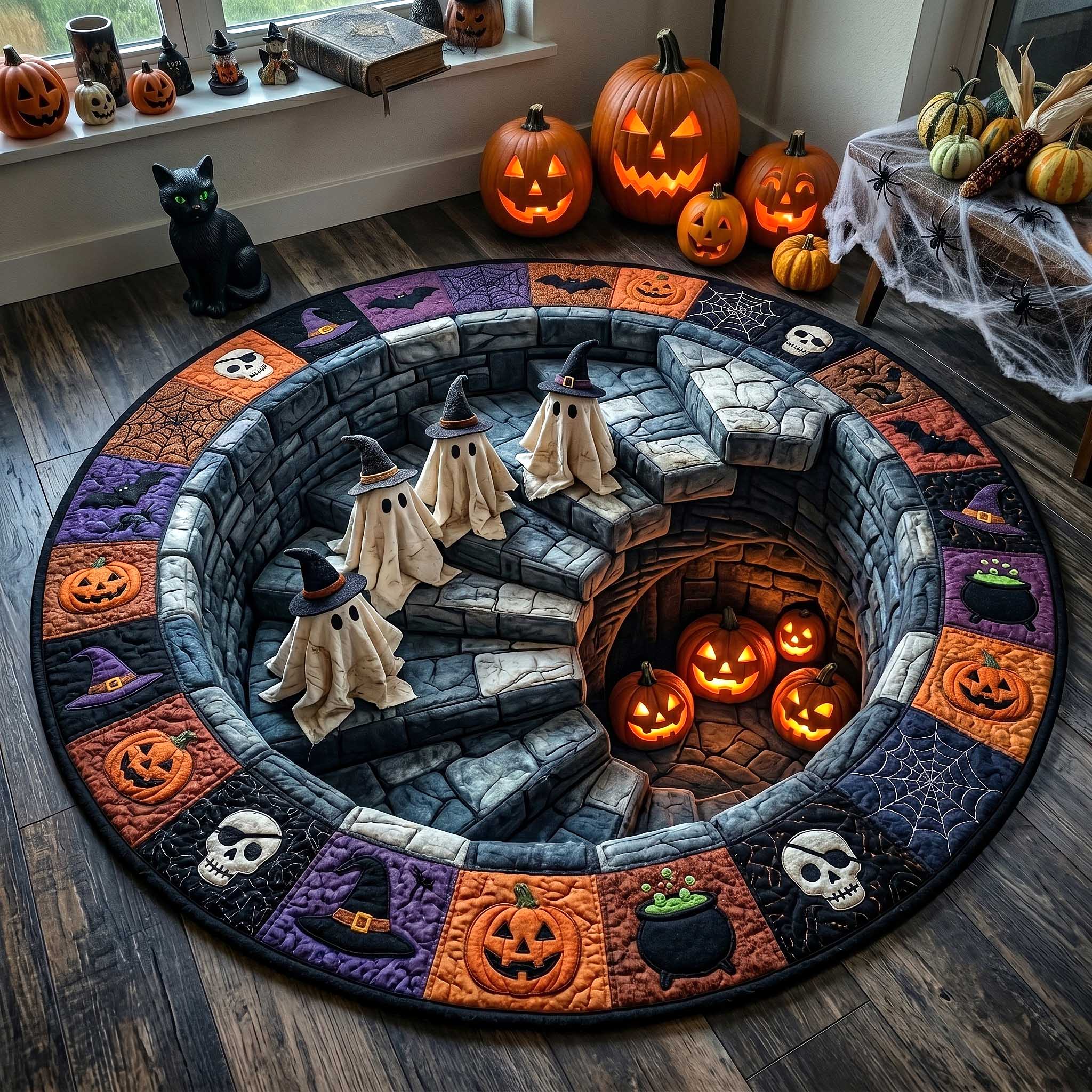 Wicked Spirits Quilted Round Mat Halloween Ghost Floor Mat Gifts For Mom – HG