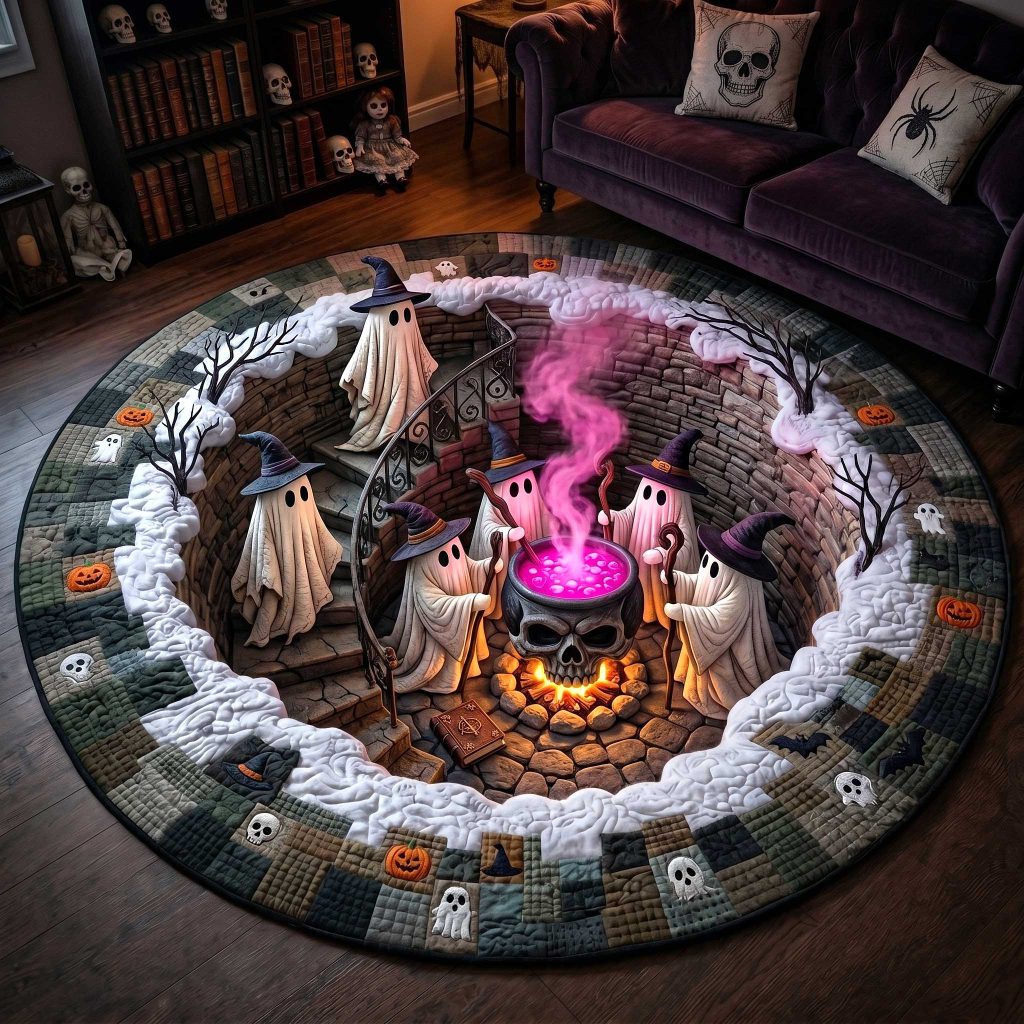Wicked Spirits Quilted Round Mat Spooky Ghost Witchcraft Floor Mat Gift For Her – HG