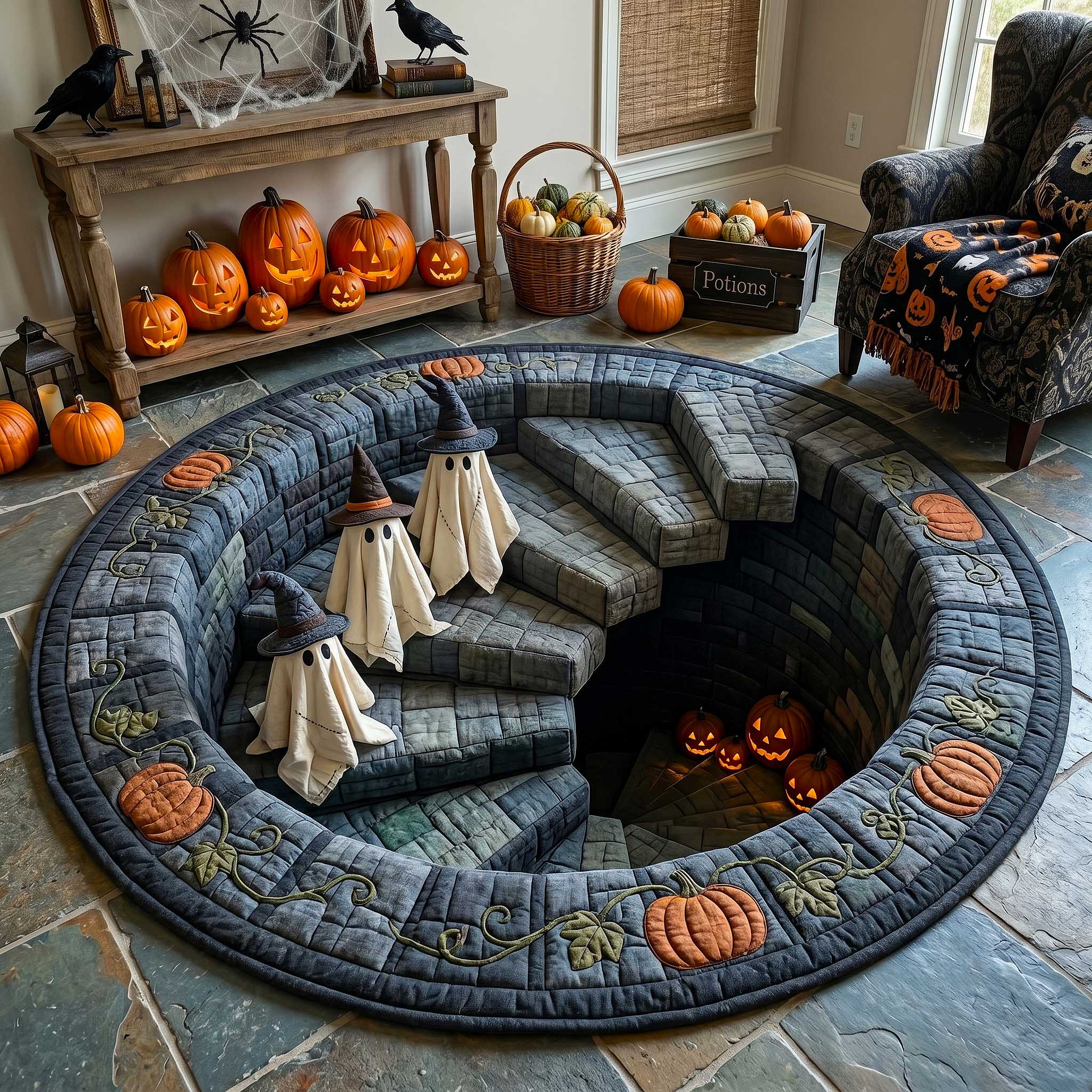Wicked Spirits Quilted Round Mat Spooky Haunted House Floor Mat Gift For Friend – HG