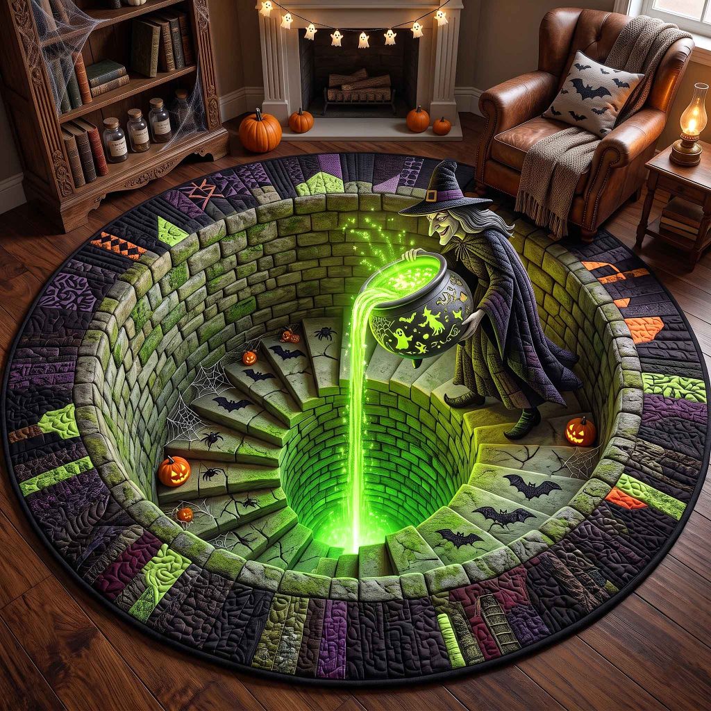 Wicked Witch Quilted Round Mat Gothic Witchcraft Ritual Doormat Gift For Bestie – HG