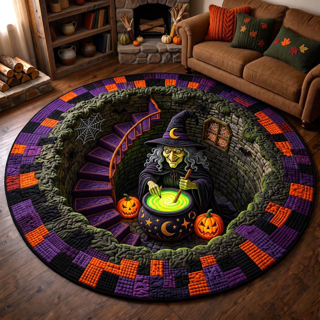 Wicked Witch Quilted Round Mat Spooky Magic Potion Doormat Gift For Friend – HG