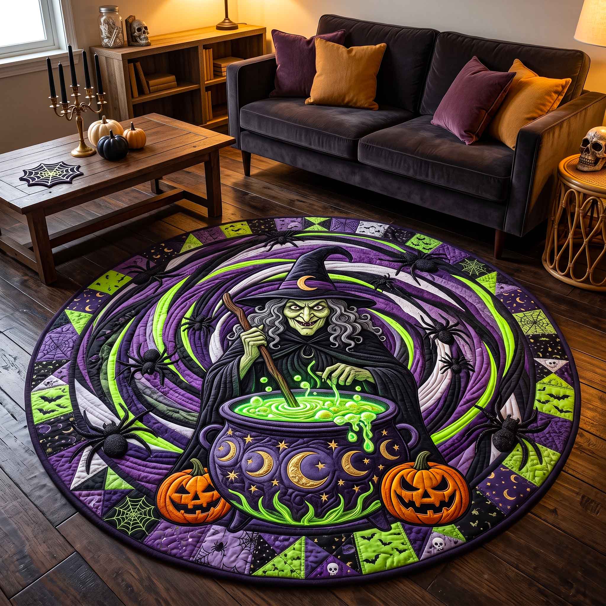 Wicked Witch Quilted Round Mat Spooky Poison Cauldron Floor Mat Halloween Gifts – HG