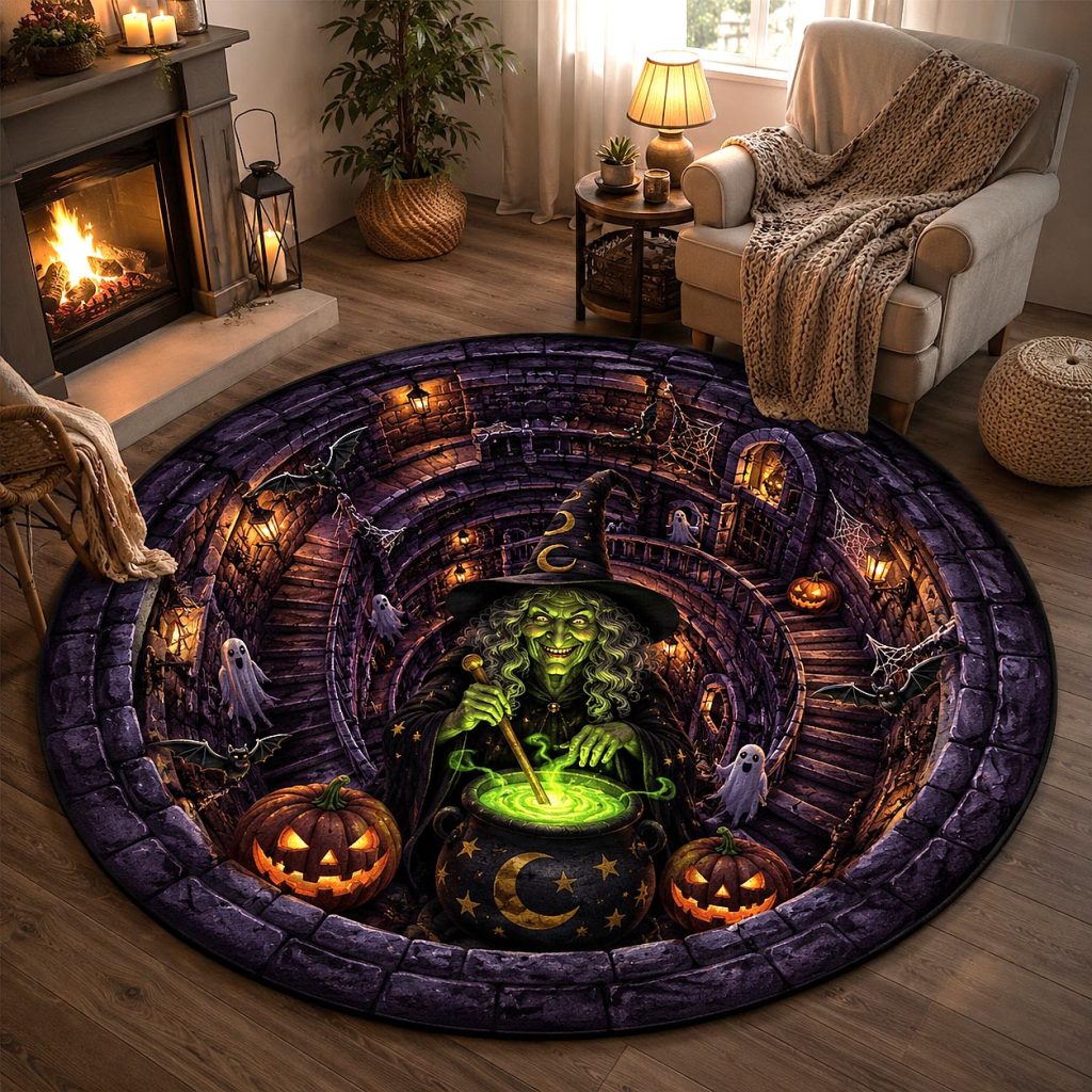 Wicked Witch Quilted Round Mat Spooky Pumpkin Floor Mat Gifts For Halloween Lovers – HG