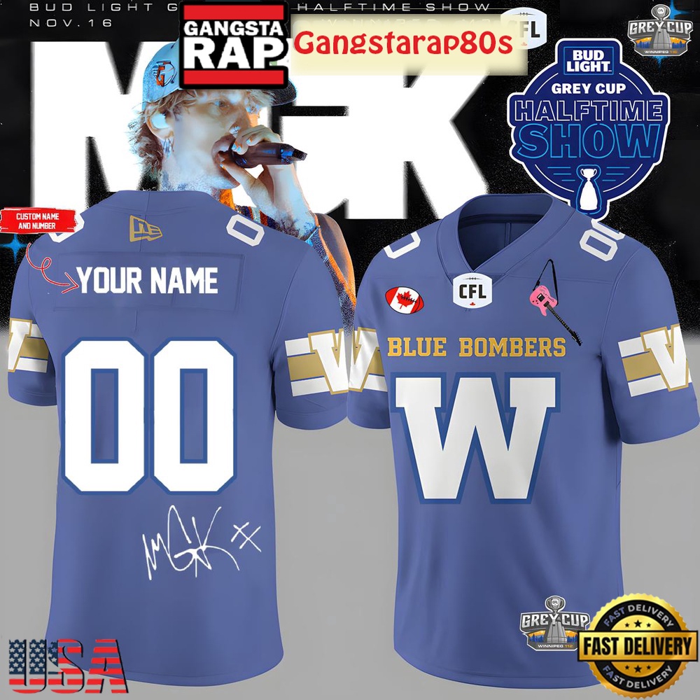 Winnipeg Blue Bombers x Machine Gun Kelly 2025 Personalized Football Jersey LN