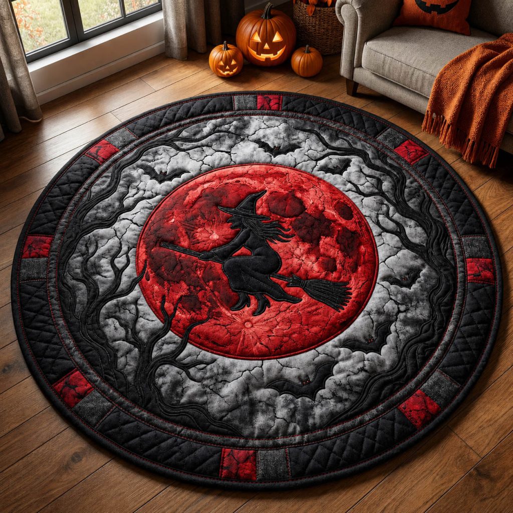 Witch Blood Moon Quilted Round Mat Gothic Red Crescent Moon Floor Mat Halloween Gift – HG