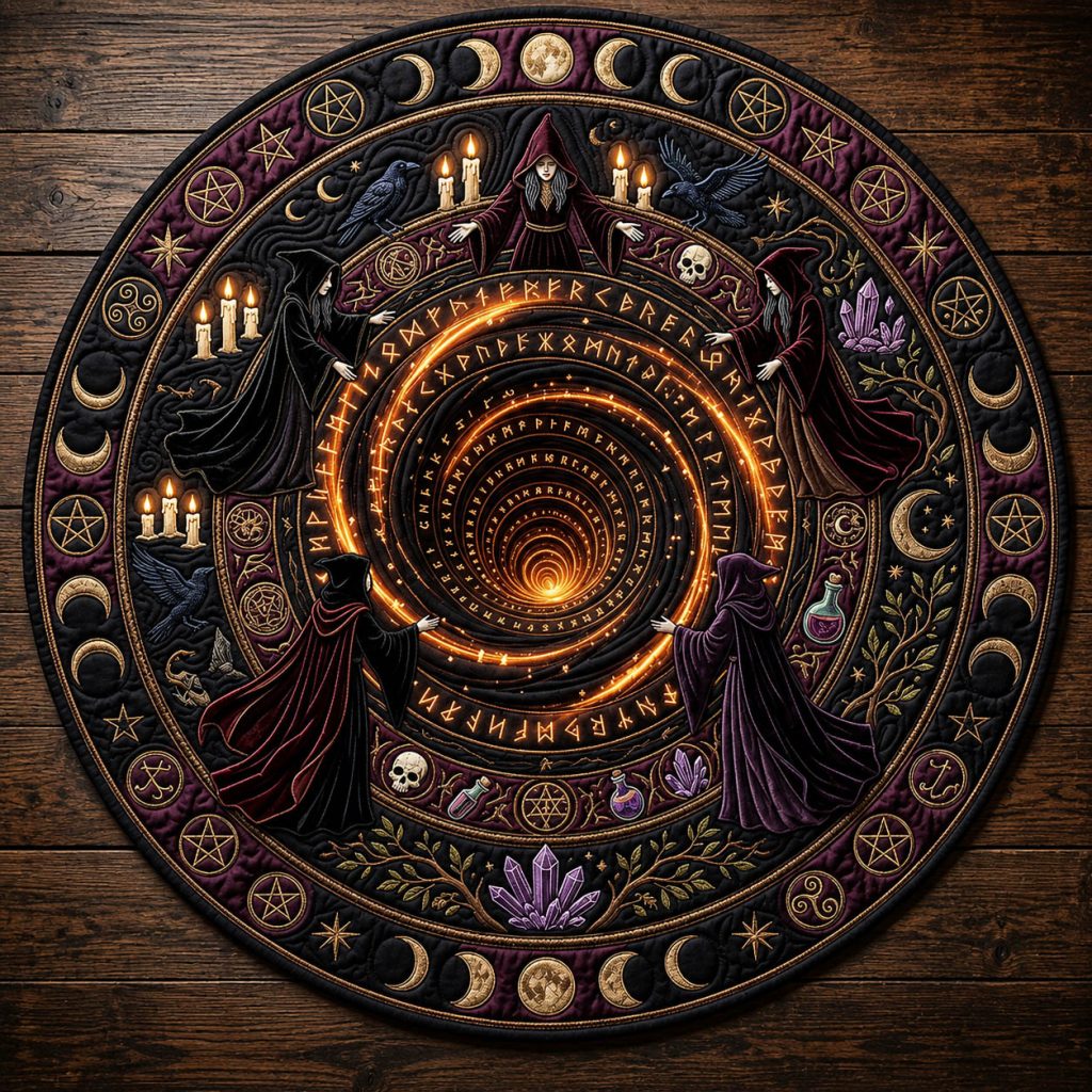Witch Ritual Quilted Round Mat Gothic Moon Phase Pagan Floor Mat Halloween Presents – HG