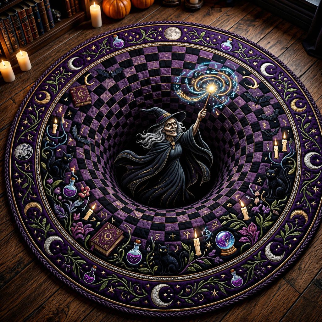 Witch Vortex Quilted Round Mat Spooky Magic Spell Round Rug Gift Ideas Halloween – HG